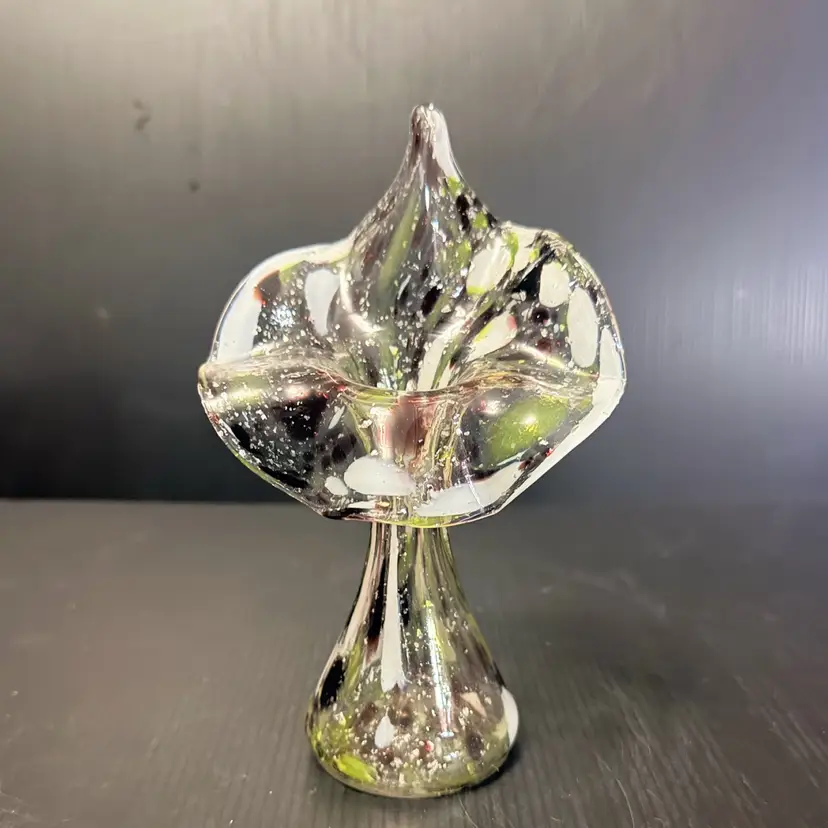 Vintage Art Glass Jack in the Pulpit MICA Spangle Spatterware Bud Vase