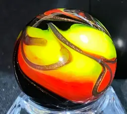 Unknown Maker 1" Gold,  Red, Yellow , and black  Lutz Marble Front And Back Photos