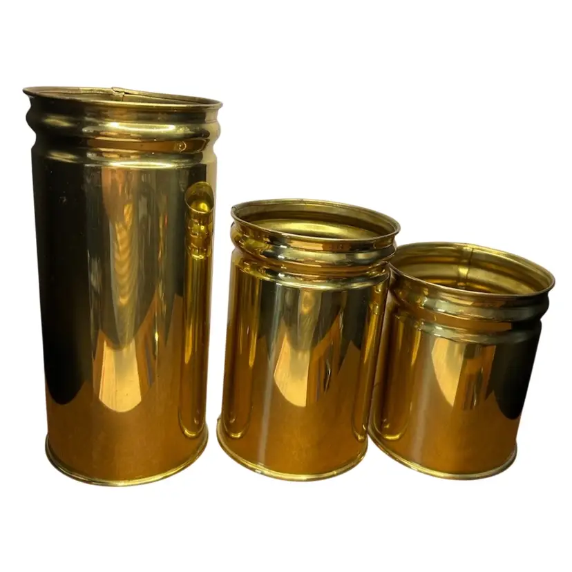 Set Of 3 Vintage Brass Canisters 8”, 6”, And 4 3/4 @3 3/4 Diameter