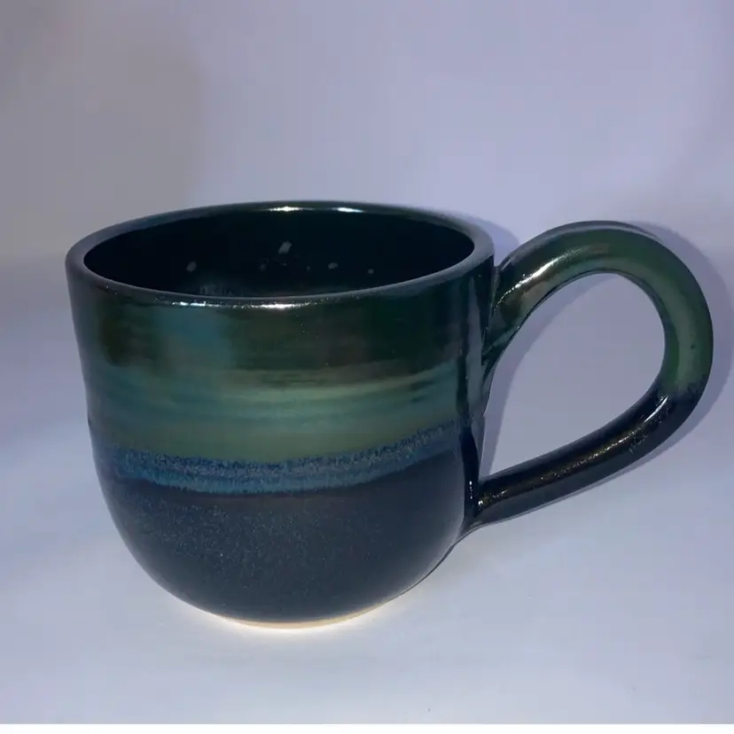 Vintage Hull Pottery Stoneware Mug! Iridescent Glaze! 3 1/2” Tall 6” Wide!