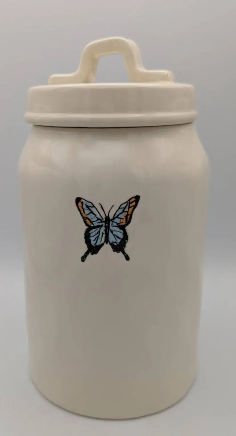 Rae Dunn "M" Magenta Medium Size Blue Butterfly Canister