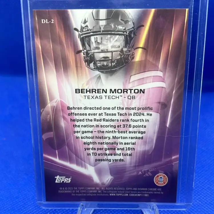 Behren Morton 2025 Bowman Chrome U Deans List Case Hit Texas Tech
