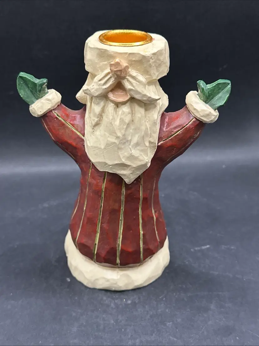 Carved Resin Folk Santa Candle Holder . Jim Shore? David Frykman? Beautiful