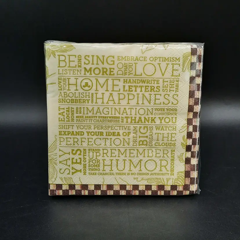 Mackenzie Childs Home Manifesto Paper Cocktail Napkins Green and Courtly Check