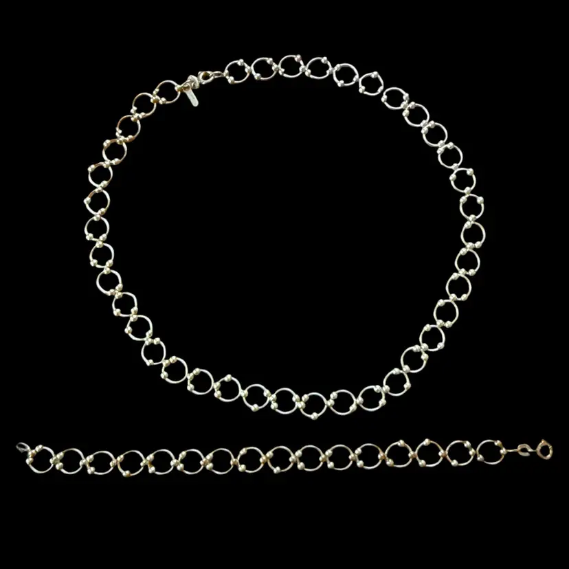 Sterling Silver Ring and Bead Necklace 15” And Bracelet 7” Set