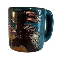Mara Mug Ceramic Handcrafted Wild Horses Round Handled Mug Signed