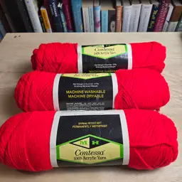Vintage NEW NOS Contessa 100% Acrylic Yarn Scarlet Red 3 skeins