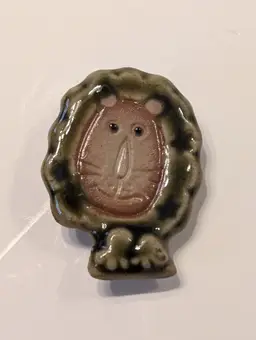 Pottery Lion Brooch Whimsical Handmade