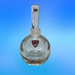 Orrefors Swedish Perfume Bottle Clear Crystal Glass With Stopper. Note Tiny Scratch On Bottom In Picture 4 1/4” Tall