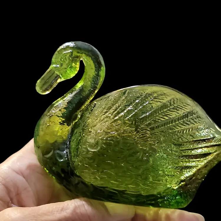 Vintage Dark Green Swan Translucent Molded Great Gift Open Salt Trinket Dish Candy