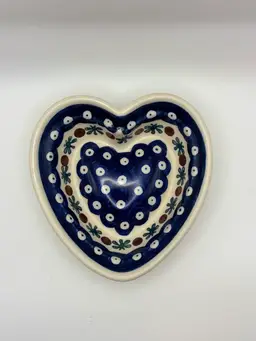 Polish Pottery Heart Shaped Dish 5”x 5.5”