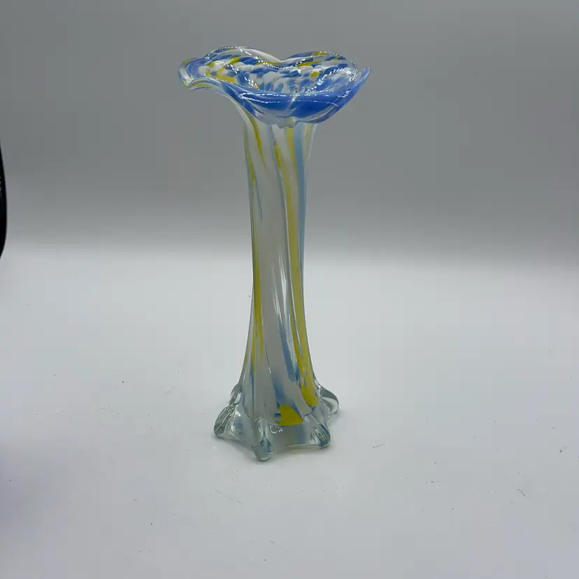 02-8 Inch Fluted, Vase, Blue And Yellow