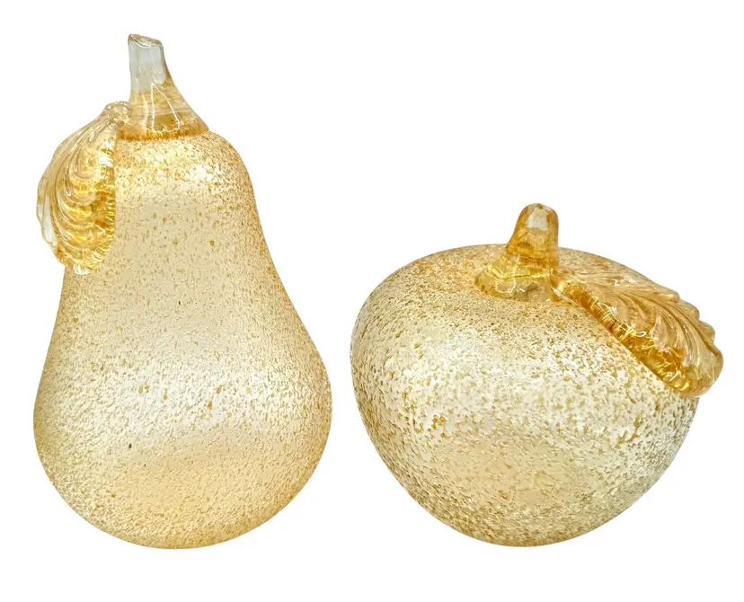 Z Gallerie Set of 2 Large Hollow Art Glass Fruit Apple Pear Amber Textured 6.5"