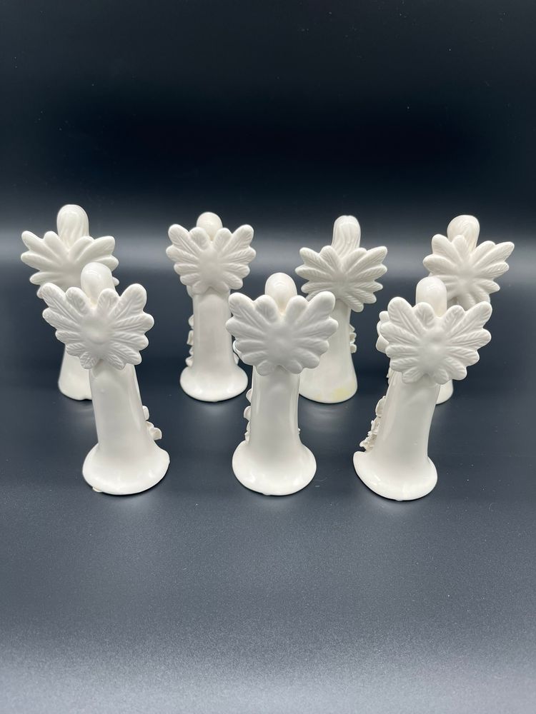 Vintage Ceramic Angel Figurines - Set of 7 White Porcelain-Style Musicians, 5" Tall Christmas Choir