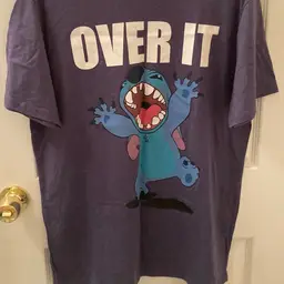 Disney Stitch “ Over It” T-shirt, medium blue, size large