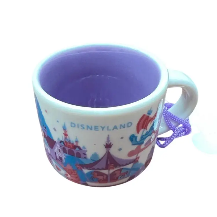 Mini Demitasse Coffee Mug Ornament Starbucks Disneyland Park Magic Castle You Are Here CollectionCollectible Demitasse Princess CastleSleeping Beauty Castle, King Arthur's Carousel, and "it's a small world”