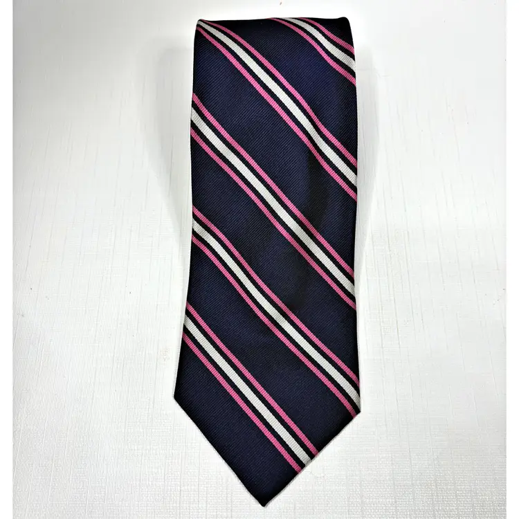Brooks Brothers Stripe Silk Tie Makers Hand Made USA Navy Pink Office Vintage