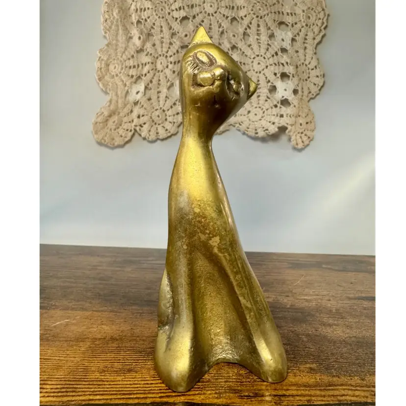 ๐ป 6โ vintage brass cat w/long-necked design consistent Mid-Century Modern decor