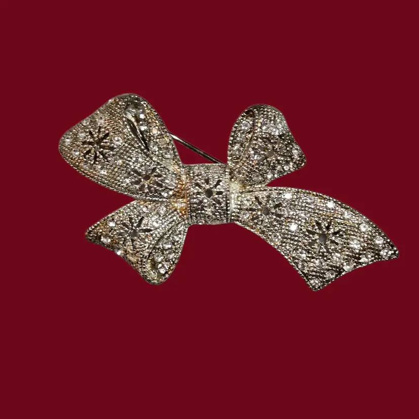 Vtg Crystal Goldtone Bow PD Brooch