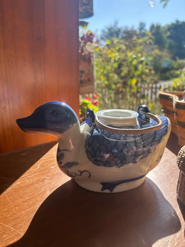 Chinoiserie Blue And White Duck Teapot