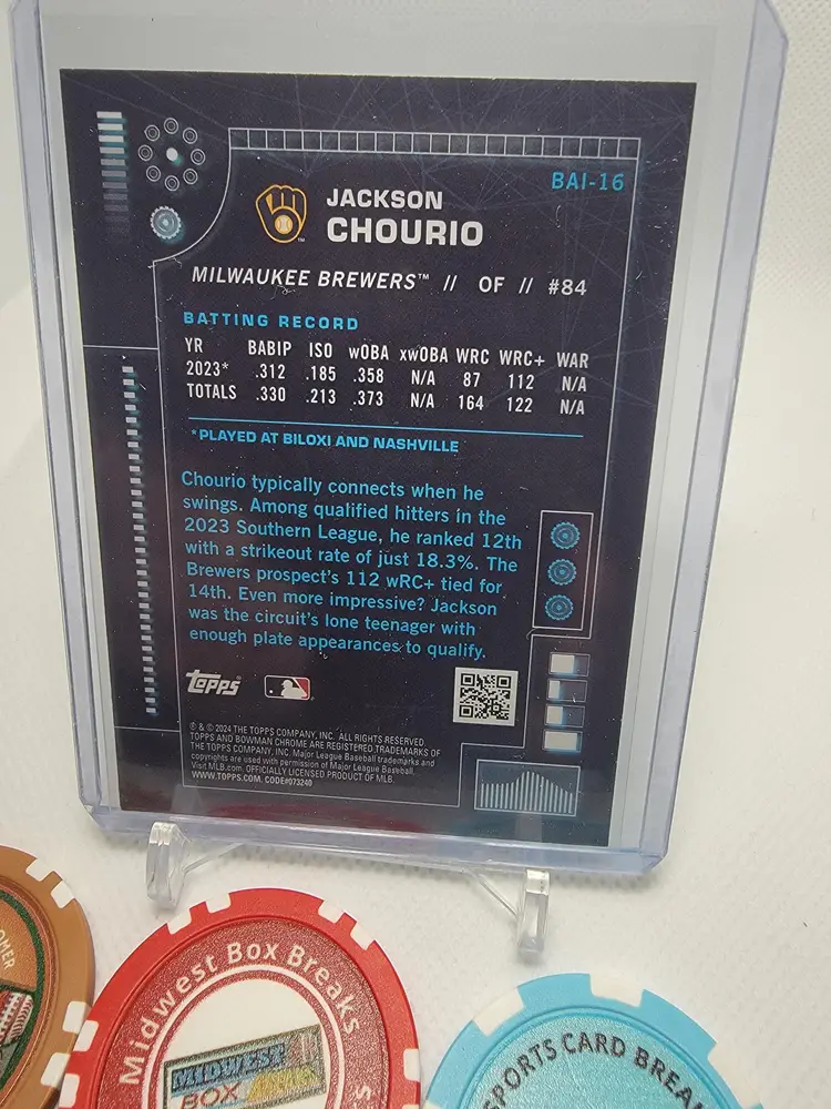 2024 BOWMAN CHROME JACKSON CHOURIO AI #BAI-16 Milwaukee Brewers Refractor