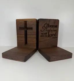 Handcrafted Wooden Bookends – Customizable Engraved Book Ends in Black Walnut, Maple, or Cherry | Christian Home Decor | 4” x 6” | Made in Indiana