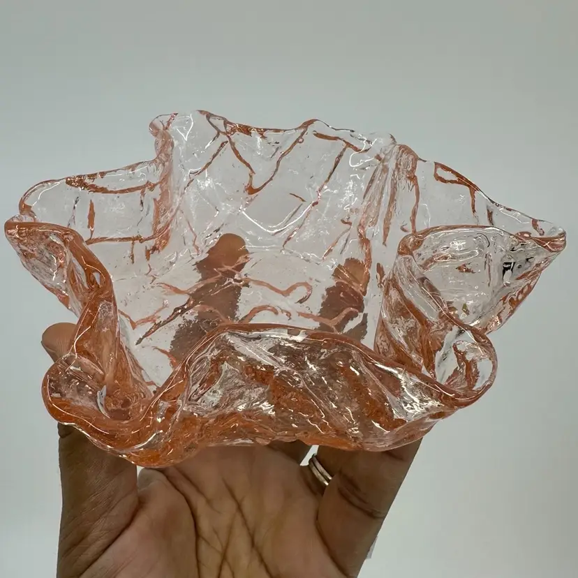 Pink Depression Glass Scalloped Edge Floral Dish