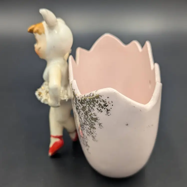 Vintage Lefton Bunny Ballerina in a Tutu with Spaghetti Trim Wall Pocket