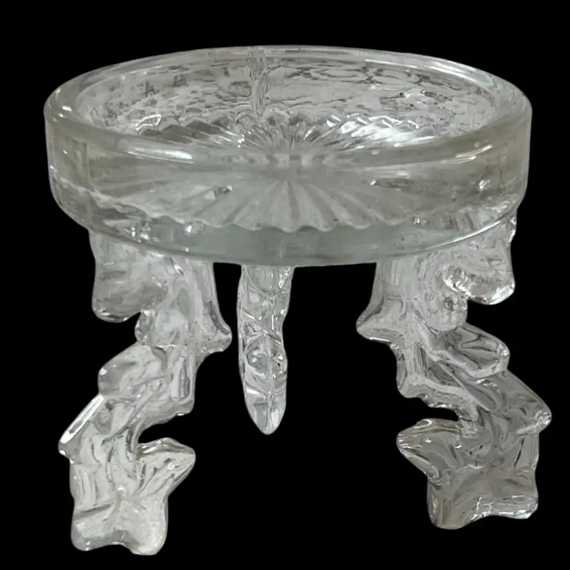 Glass 1980s Three Seahorse Legged Round Pillar Candle / Orb Holder 4" X 3.75"