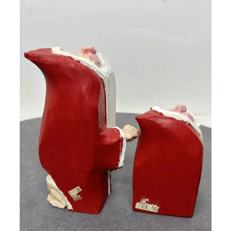 Vintage Pair Department 56 Barefoot Santa Claus Carved Wooden Figurines
