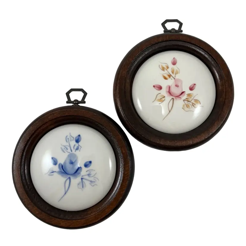 Framed Painted Florals Ceramic Pictures