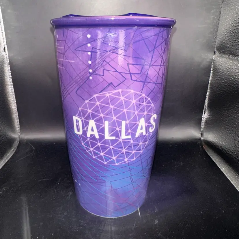 NOS 2018 Starbucks Dallas Texas Bridge Ceramic Travel Double Wall Tumbler Purple 12oz