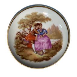 Vintage Limoges France Fragonard 3 1/2” Porcelain Trinket Pill Box- Gold trim