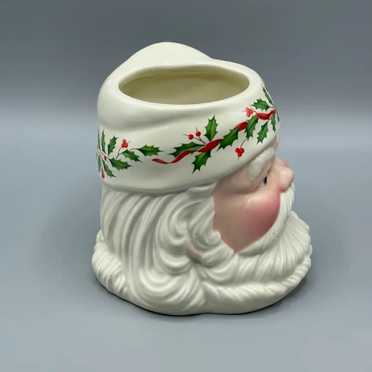 Vintage Lenox Holiday Santa Collection Toby Mug 1999 White Hat Holly Berry