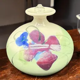 Kent Follette Art Pottery Oil Lamp No Wick Green Floral Louisiana Artist Signed