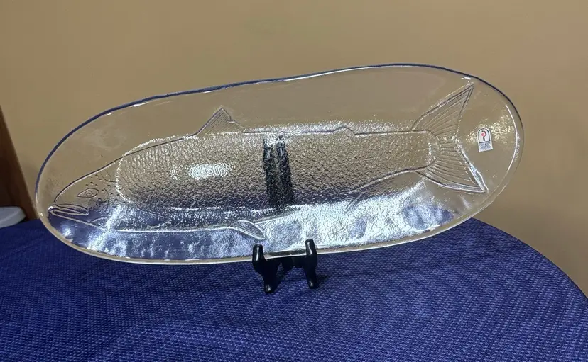 Pilgrim Glass oblong Fish PLATTER embossed 19.75” long