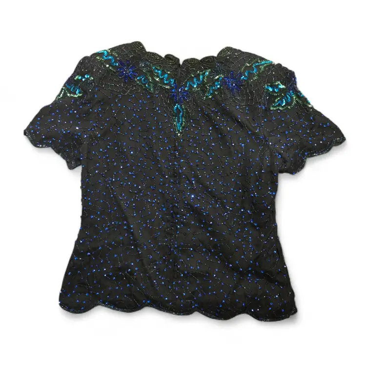 Vintage  90’s Papell Boutique Evening  Glamorous Black Multicolor Sequin Top XL