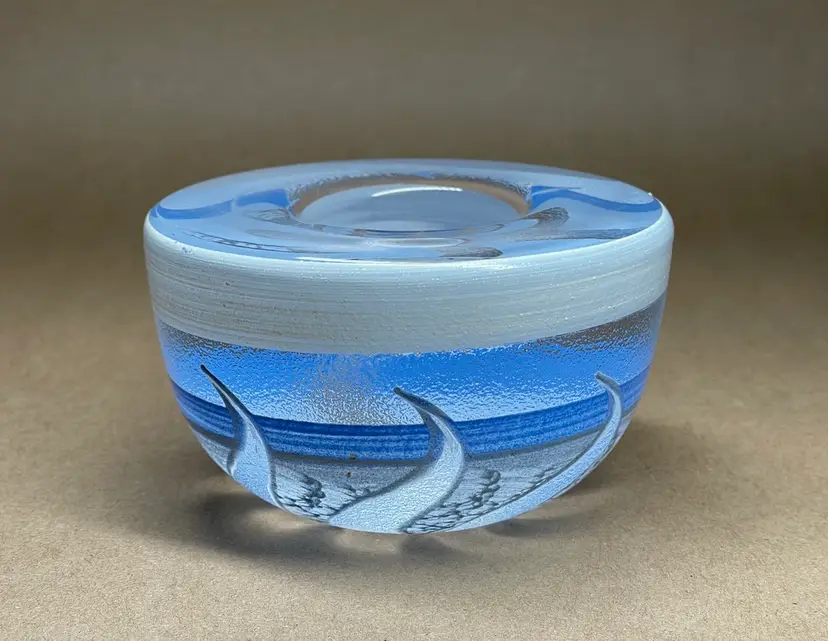 Kosta Boda Candle Holder Monica Backstrom Taiga Series Blue Tea Light Paperweight Signed