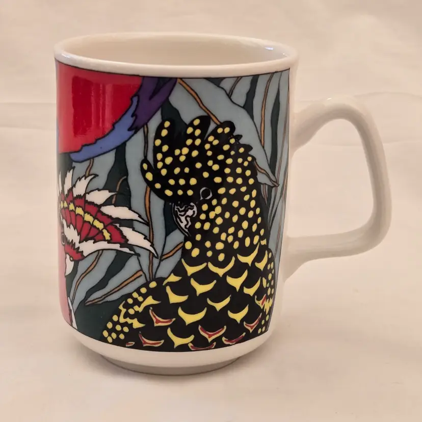 Ceramic Mug Barbara Swarbrick "CONFERENCE OF THE BIRDS" Australia Made 3¾" Tall