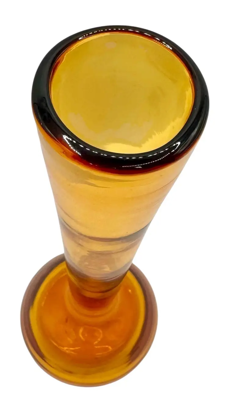 Vintage Hand Blown Art Glass Bud Vase Amber Bulb Shaped 8”