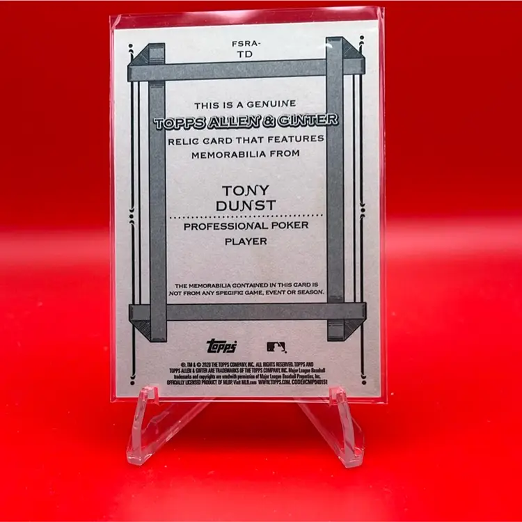 Tony Dunst 2020 Topps Allen & Ginter Full Size Relic - Poker Player