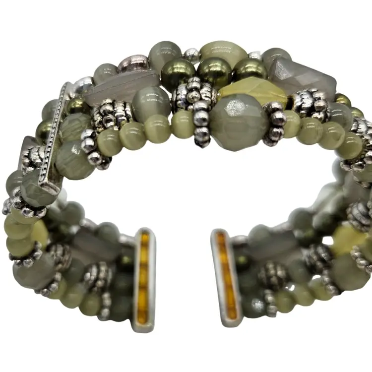 Glass and mixed material beaded cuff bracelet