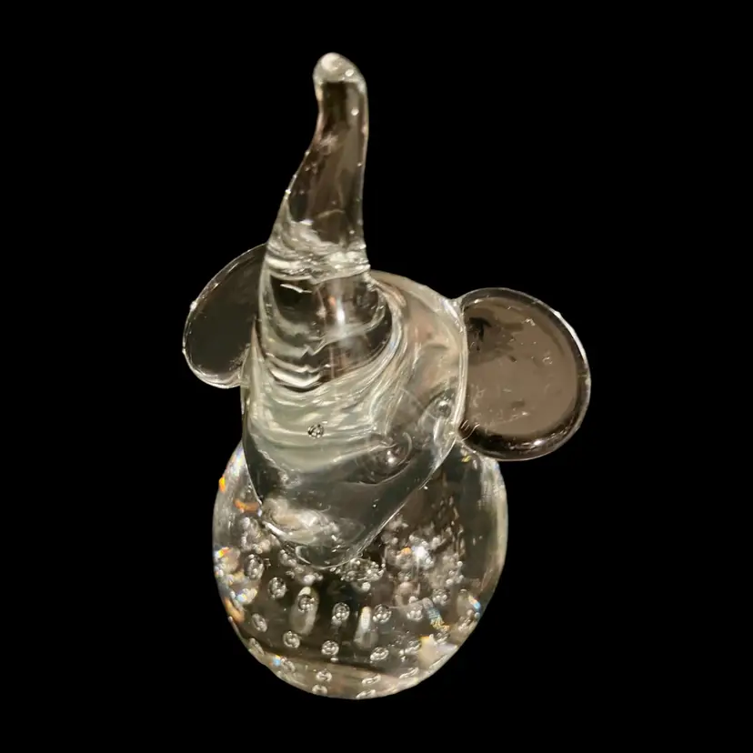 Controlled Bubble Glass Elephant Paperweight Trunk Up