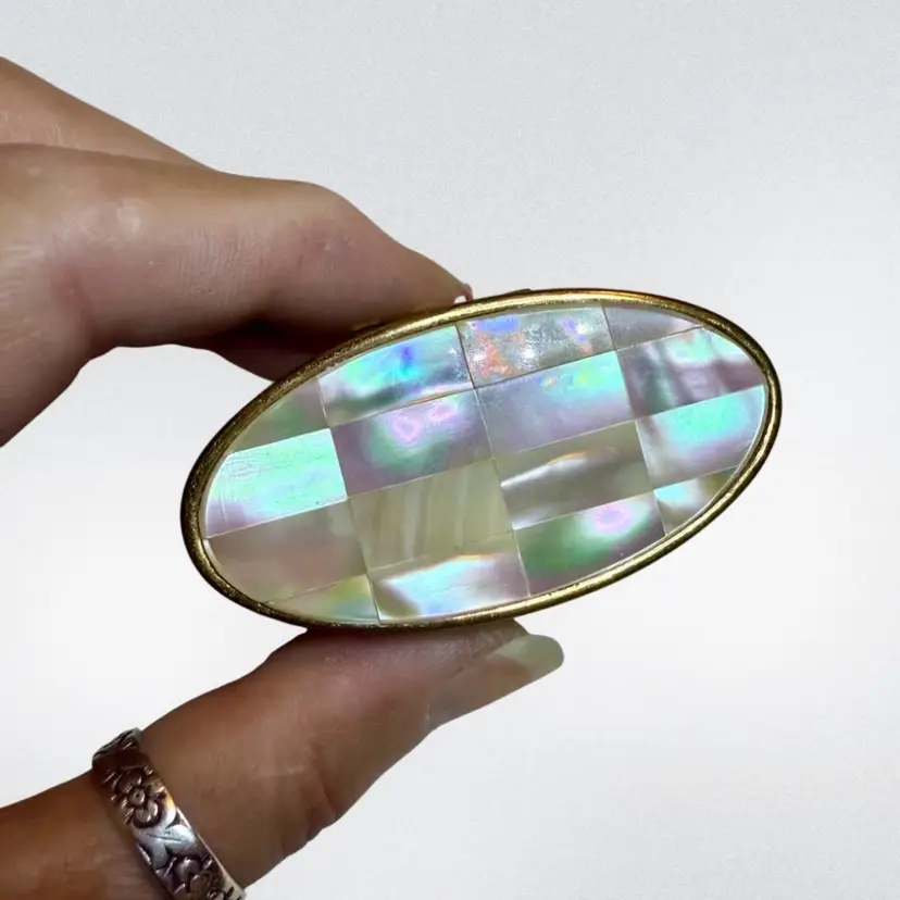 Vintage 1950’s Max Factor Mother of Pearl Lipstick Case Compact Dazzling Coral