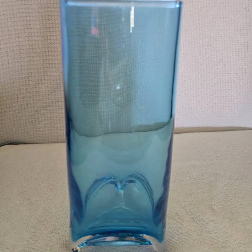 Vintage Blue Hand Blown Glass Vase