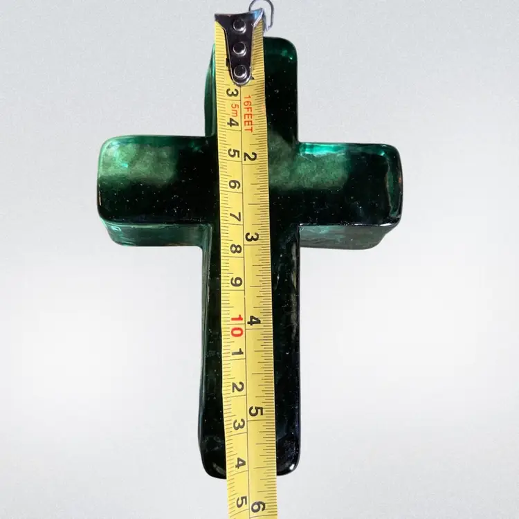 Sun-catcher Cross Recycled Glass Wall Hanger Green Thick Wall Art Hanging