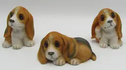 Vintage HOMCO Bassett Hound Dogs/Pups Set 3 Porcelain Figurines #1407 Very Good