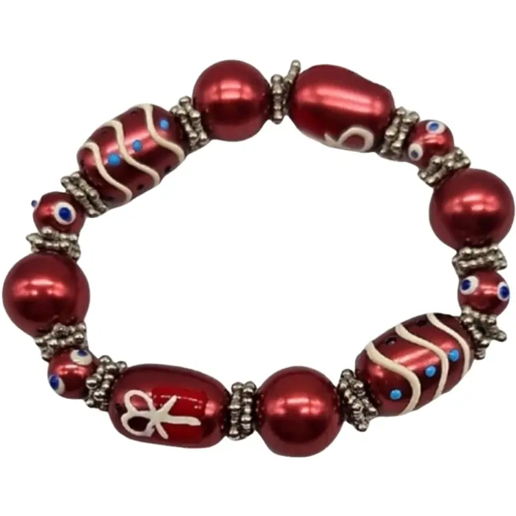 Hand painted embellished beaded stretch bracelet