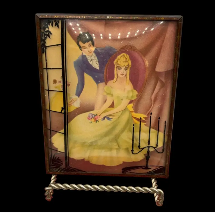 Vintage Art Deco Reverse Painted Silhouette Wall Art The Invite To Dance 5x4