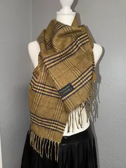 Christian Dior Vintage Cashmaire Scarf Checkered Brown Plaid, Vintage 53”